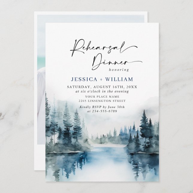 Convite Foto do Janto de ensaio da floresta Elegant Mounta (Frente/Verso)