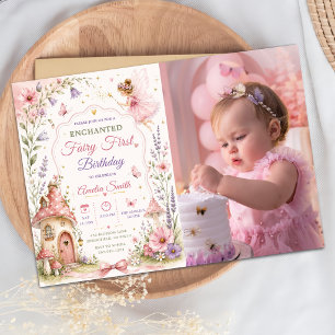 Convite Foto do Jardim das Fadas Meninas Florais Aniversár