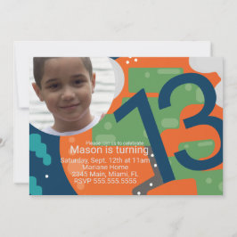 Convite Foto do jogador com pixel de Festa de aniversário 