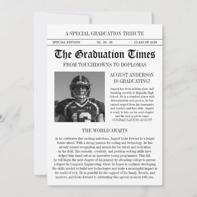 Convite Foto do Jornal do Jogador de Futebol Moderno na Fo (Frente)