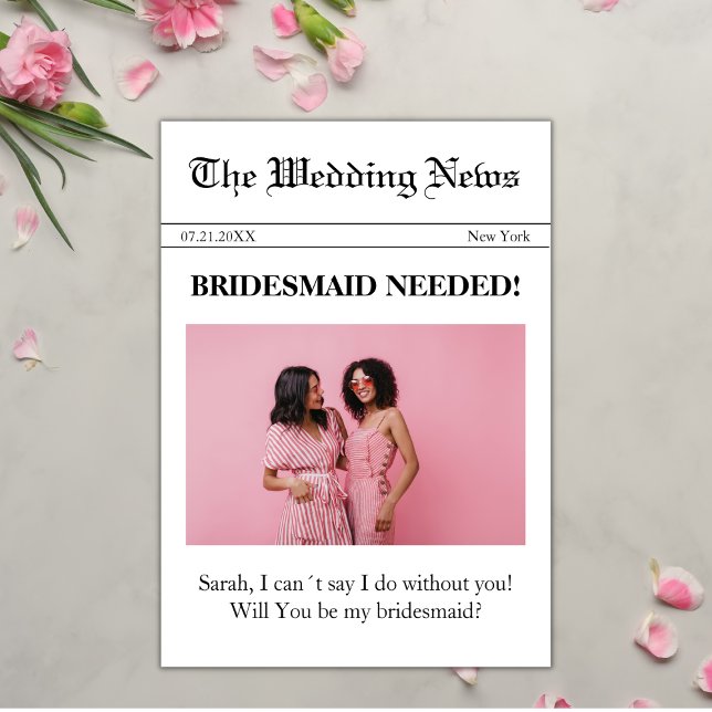 Convite Foto Do Jornal: Minha Placa De Proposta Da Bridesm (bridesmaid proposal newspaper style will you be my bridesmaid card elegant)