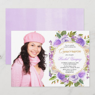 Convite Foto do lilac da lavanda floral de Quinceanera