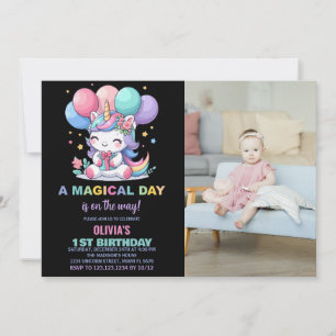 Convite Foto do Little Ballons Unicorn Birthday Invtions