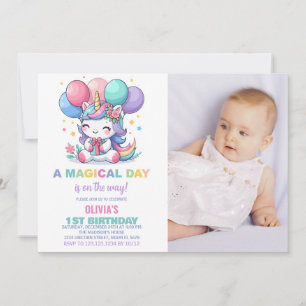 Convite Foto do Little Ballons Unicorn Birthday Invtions