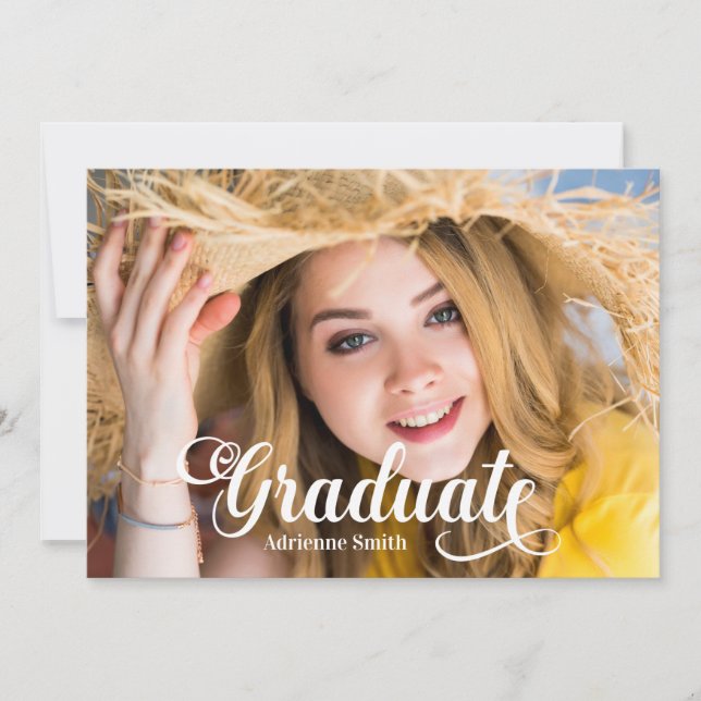 Convite Foto do marinho Blue White Graduation College (Frente)