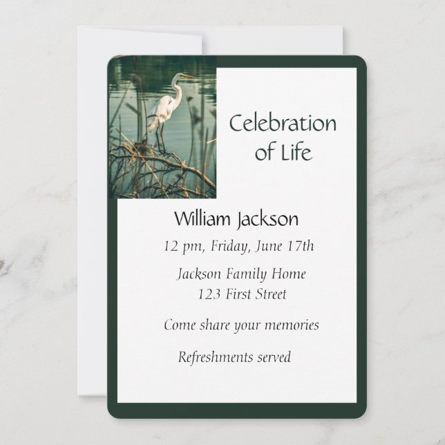 Convite Foto do Memorial Convidar Pássaro de Água Egret (Frente)