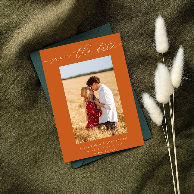 Convite Foto do Na moda Chic Salve a Data 3 - Laranja (Criador carregado)