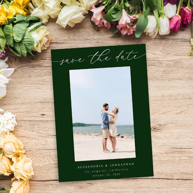 Convite Foto do Na moda Chic Salve a Data 3 - Verde (Criador carregado)