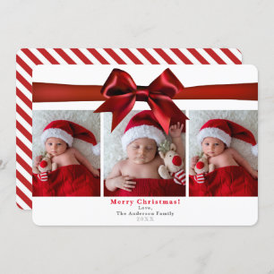 Convite Foto do Natal do Grande Arco de Satin Red Holiday