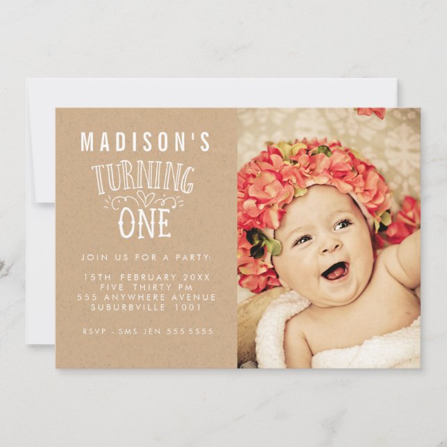 Convite Foto do Número Personalizado do primeiro aniversar (Frente)