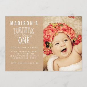 Convite Foto do Número Personalizado do primeiro aniversar