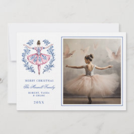 Convite Foto do Ornamento do Damasco do Avô, Rosa e Azul