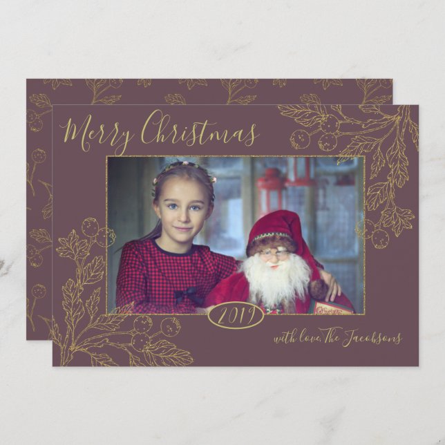 Convite Foto do Ouro Foil Winter Berries (Frente/Verso)