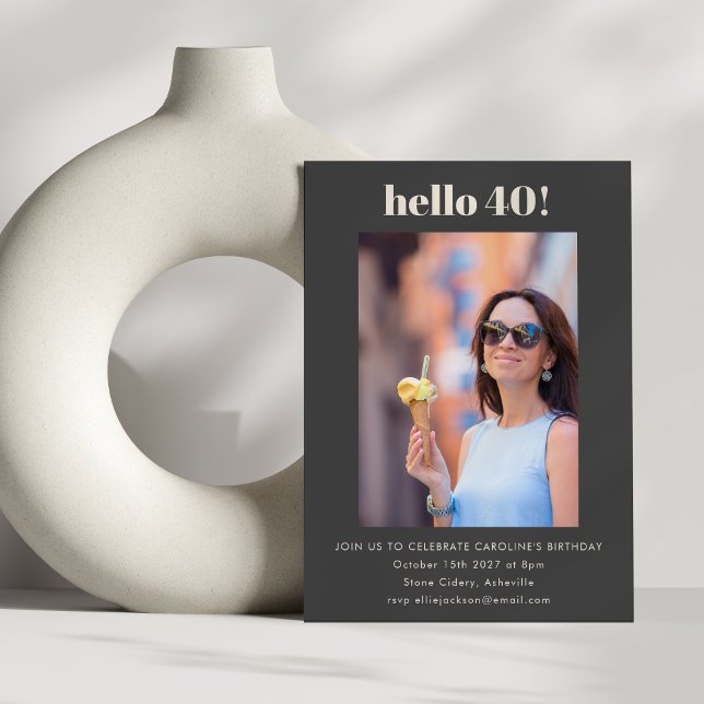 Convite Foto do partido aniversário de 40 anos preto simpl (Criador carregado)