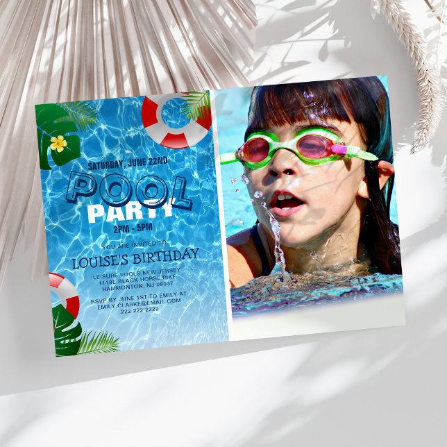 Convite Foto do Partido da Piscina legal | Natação Anivers (Criador carregado)