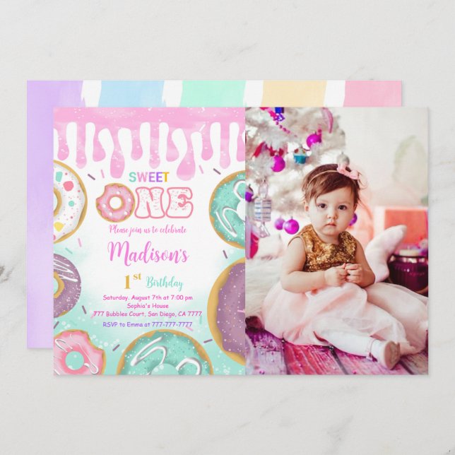 Convite Foto do Partido da Rosquinha Verde do primeiro ani (Frente/Verso)