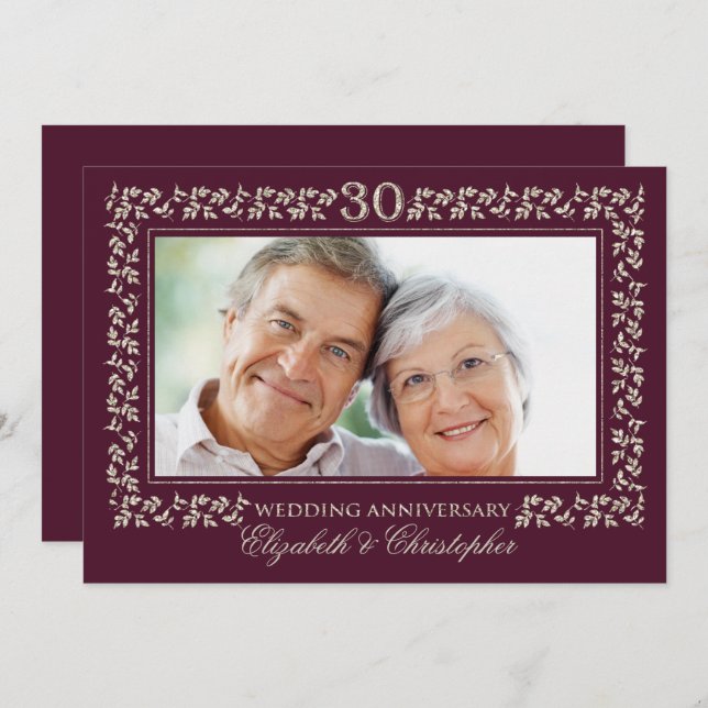 Convite Foto do Partido de Aniversário de Casamento de 30 (Frente/Verso)