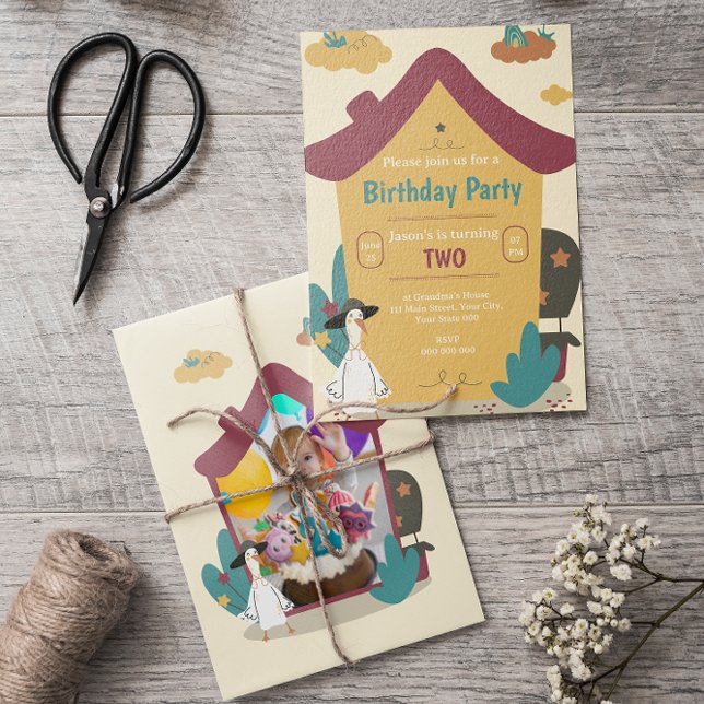 Convite Foto do Partido do Aniversário de criança Cozy Hou (Cozy House Kids Birthday Party Photo Invitation)