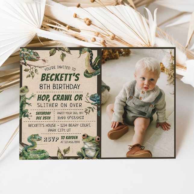 Convite Foto do Partido do Aniversário de criança Réptil (Criador carregado)