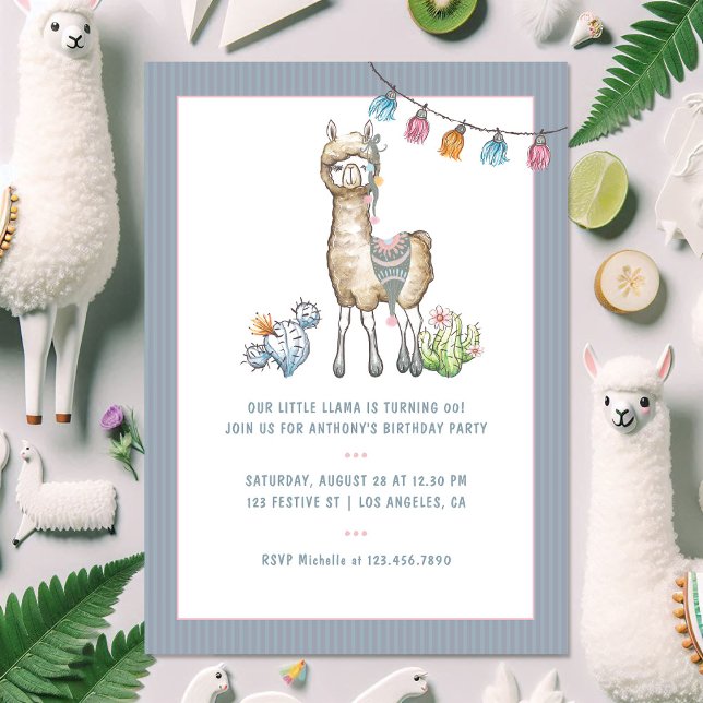 Convite Foto do Partido do Aniversário de criança Watercol (Watercolor Llama Kids Birthday Party Photo Invitation)
