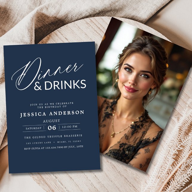 Convite Foto do Partido do Janto Azul do Elegante Formal M (Criador carregado)