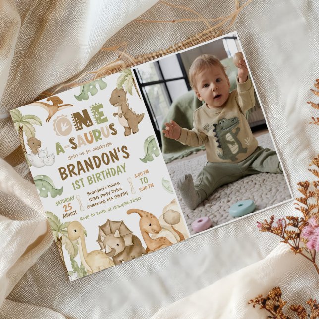 Convite Foto do Partido do primeiro aniversario Dinossauro (Criador carregado)