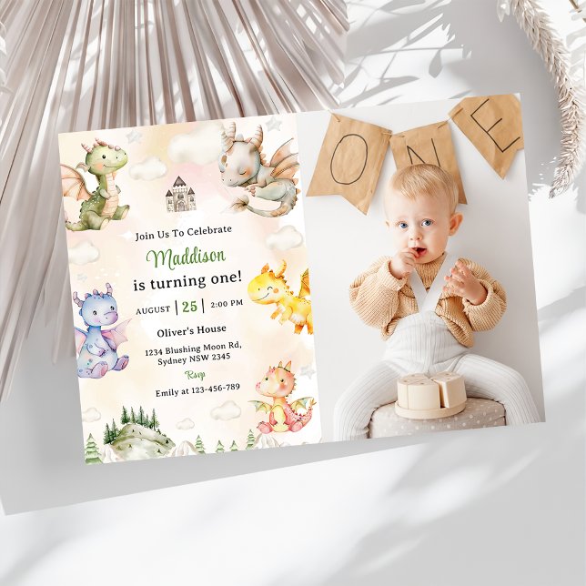 Convite Foto do Partido do primeiro aniversario Dragão Cut (Criador carregado)