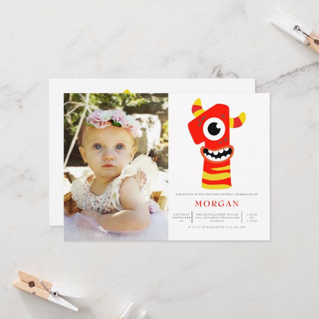 Convite Foto do Partido do primeiro aniversario Neutro de  (Frente/Verso In Situ)