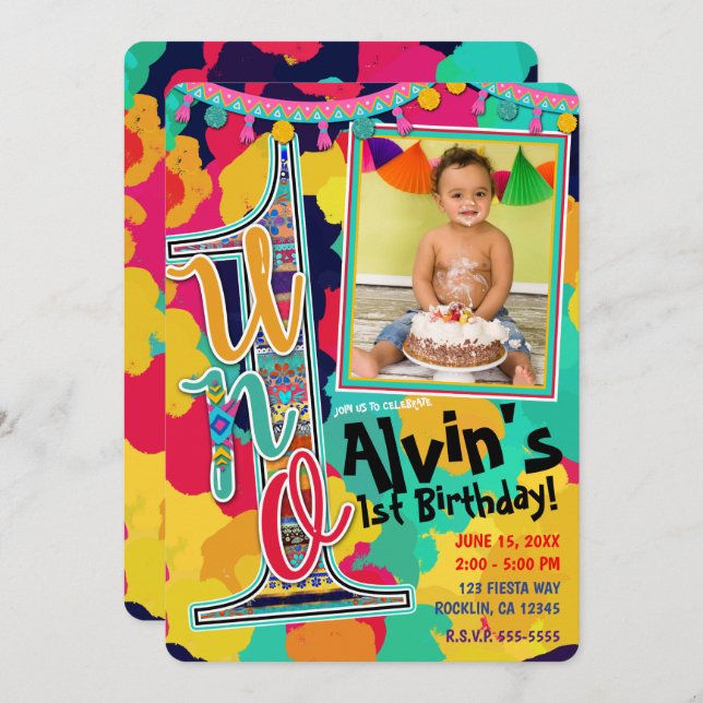 Convite Foto do Partido do primeiro aniversario Paint Fies (Frente/Verso)