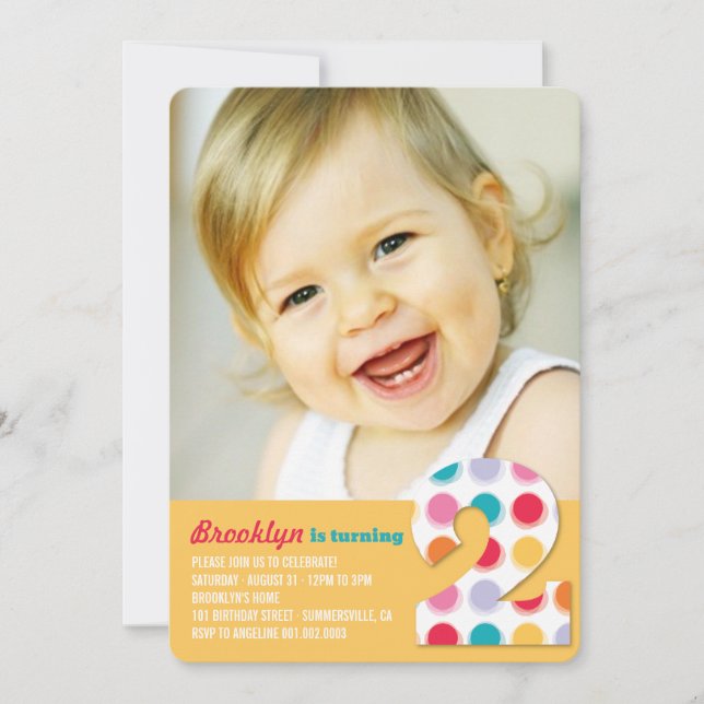 Convite Foto do Partido do segundo aniversário de Pontos d (Frente)