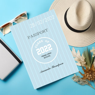 Convite Foto do Passaporte de Graduação Azul e Branco