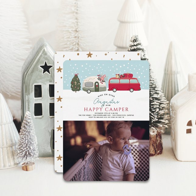 Convite Foto do primeiro aniversario Azul Feliz Natal para (Criador carregado)