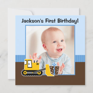 Convite Foto do primeiro aniversario azul marrom