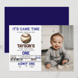 Convite Foto do primeiro aniversario Baseball First Year D