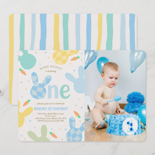 Convite Foto do primeiro aniversario Coelhinho de Menino B