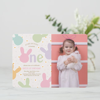 Convite Foto do primeiro aniversario Daisy Floral Bunny