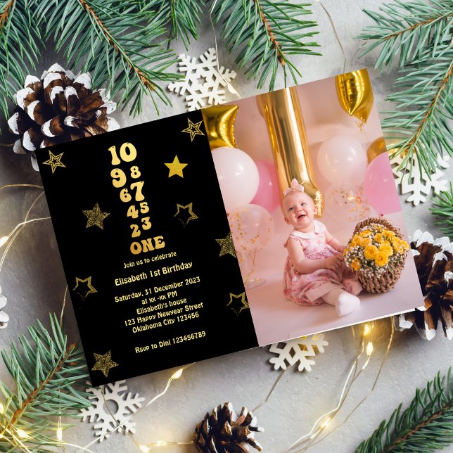 Convite Foto do primeiro aniversario de contagem regressiv (Criador carregado)