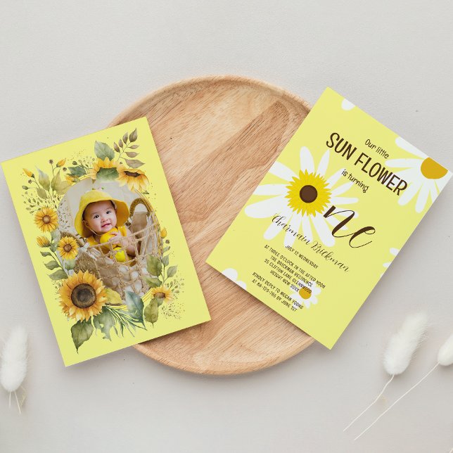 Convite Foto do primeiro aniversario de Flor Sun Rosa Blus (Criador carregado)