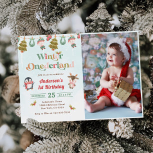 Convite Foto do primeiro aniversario de Natal de Winter On