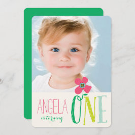 Convite Foto do primeiro aniversario de Pop de margarida r