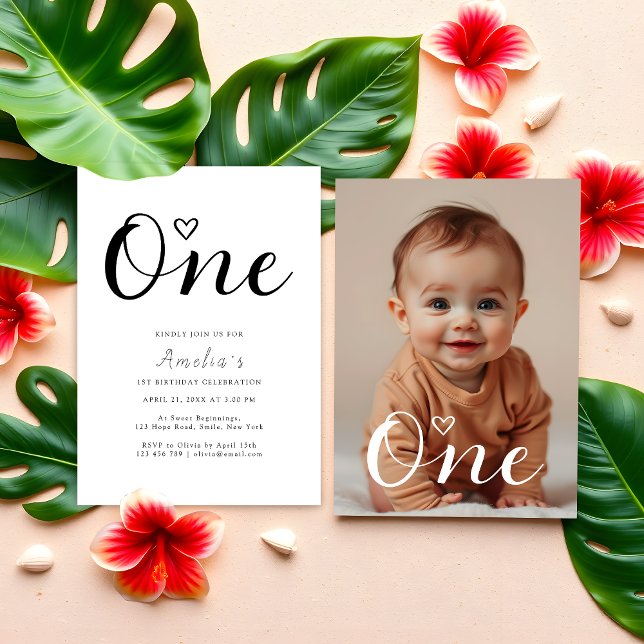 Convite Foto do primeiro aniversario de Script Preto Minim (Criador carregado)