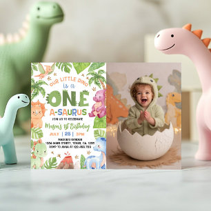 Convite Foto do primeiro aniversario Dinossauro One-A-Saur
