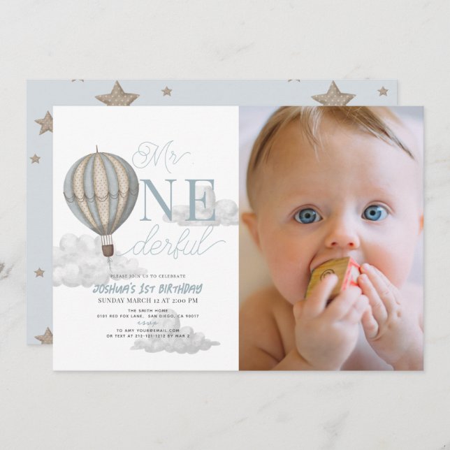Convite Foto do primeiro aniversario do Balão de Ar Quente (Frente/Verso)