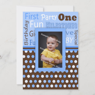 Convite Foto do Primeiro Aniversário do Bebê Bolinhas Azul