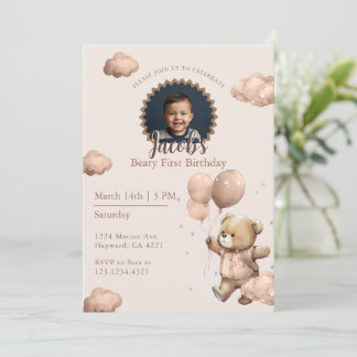 Convite Foto do primeiro aniversário do ursinho marrom