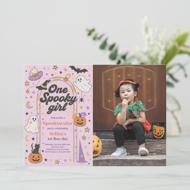Convite Foto do primeiro aniversario Fantasma do Dia das B (Em pé/Frente)