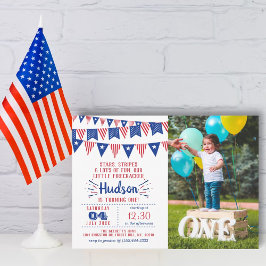 Convite Foto do primeiro aniversario Firecracker 4 de julh