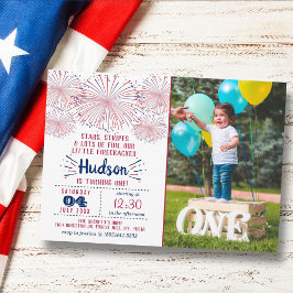 Convite Foto do primeiro aniversario Firecracker 4 de julh