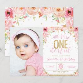 Convite Foto do primeiro aniversario Floral da Menina Onel