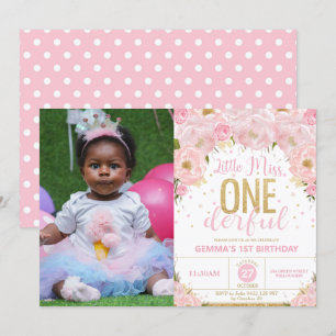 Convite Foto do primeiro aniversario Floral Little Miss On
